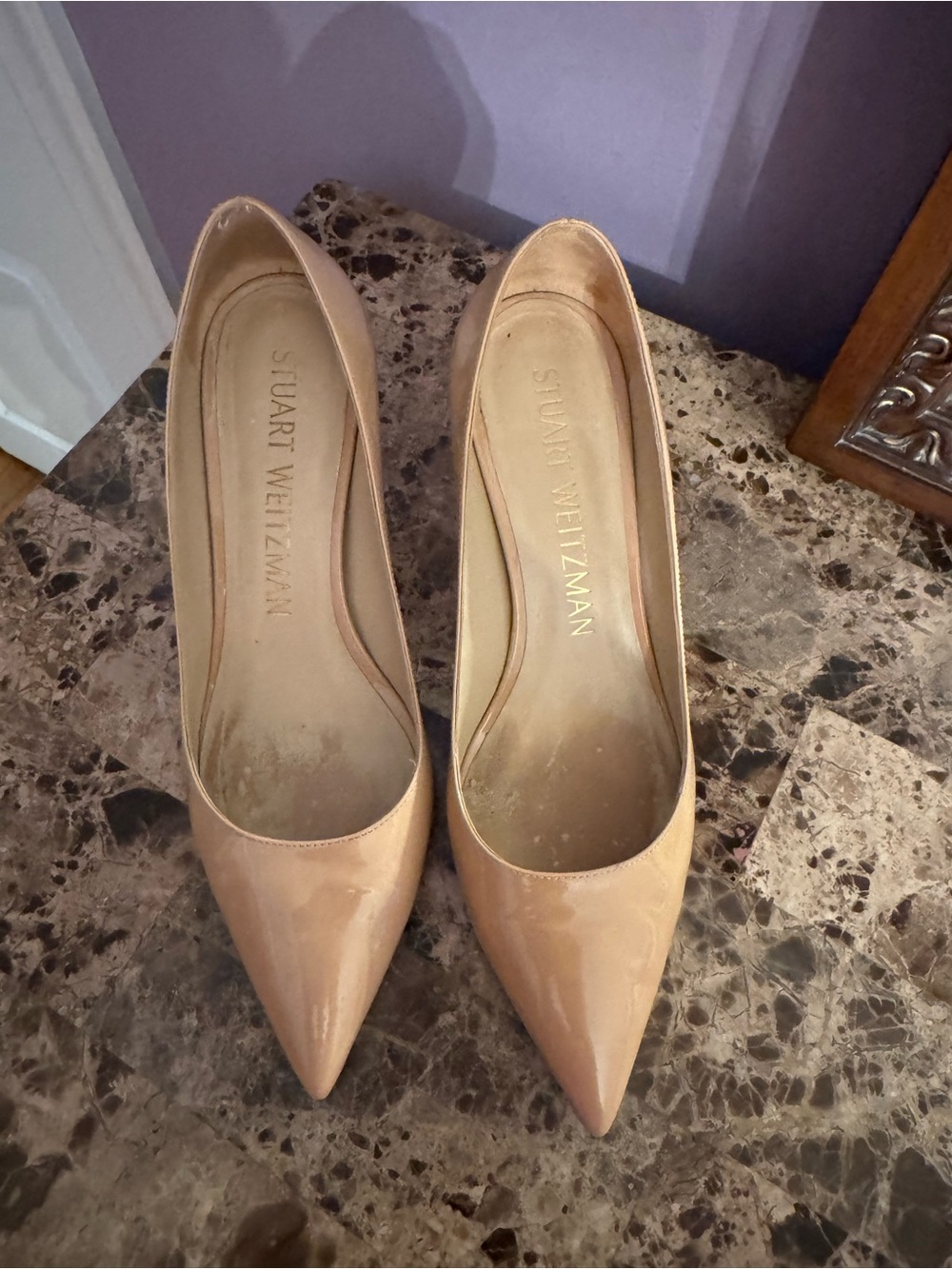 Stuart Weitzman Blush Nude Patent Leather Pointed-Toe Pumps